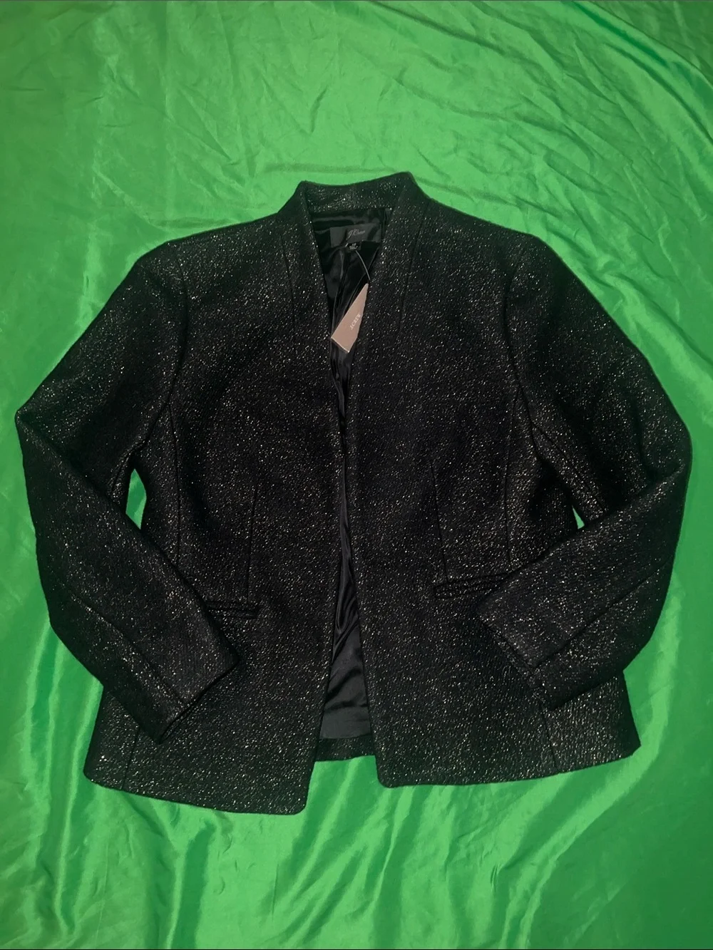 NWT J. Crew Black and Gold Sparkle Open-Front Blazer size 12